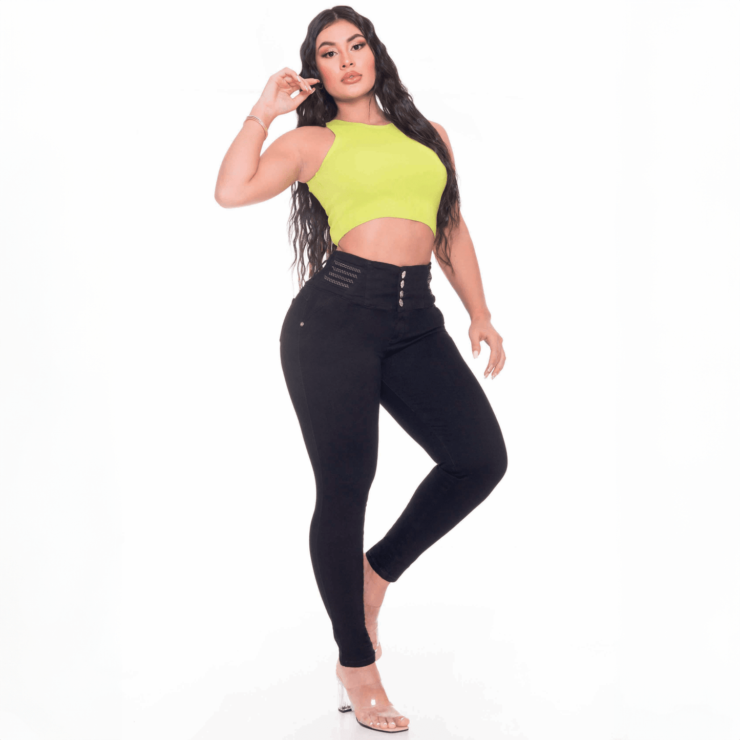 High Waisted Booty Lift Skinny Jeans for Women | Sizes 10-22 | Peach Queen Black