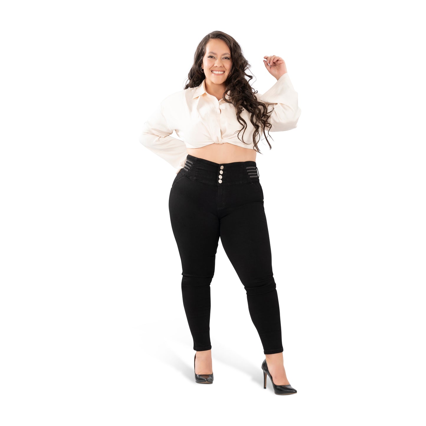 High Waisted Booty Lift Skinny Jeans for Women | Sizes 10-22 | Peach Queen Black